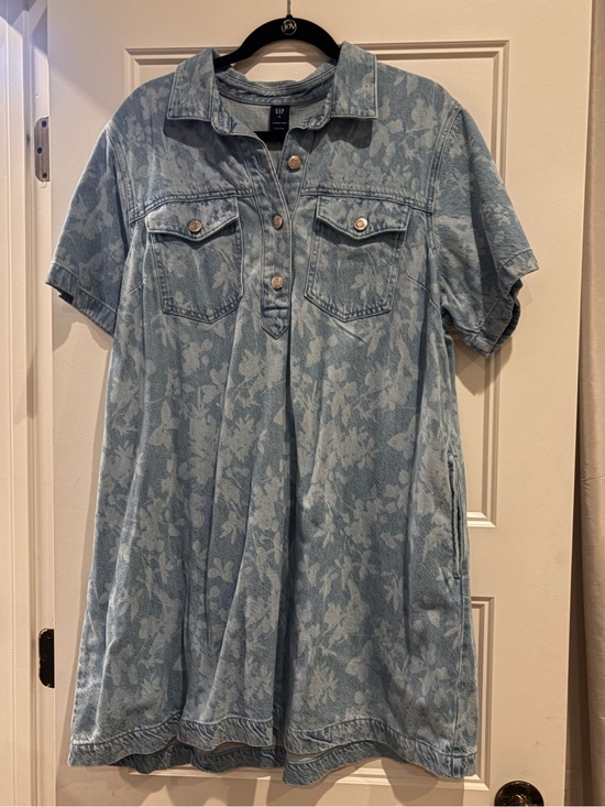 GAP Dresses & Skirts - GAP Light Blue Floral Denim Polo Dress - XL